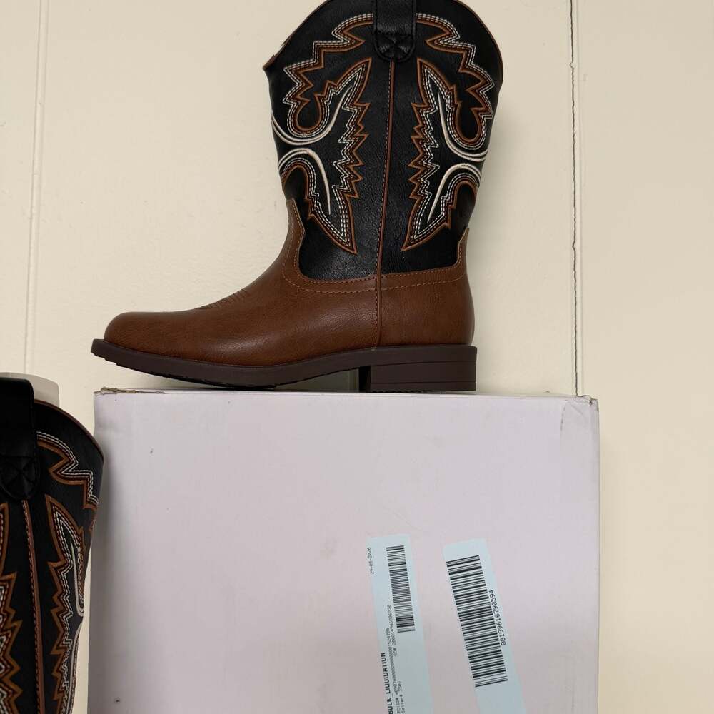 Dream Pairs Kids Western Cowboy Boots - Brown and Black Embroidered Pull-On